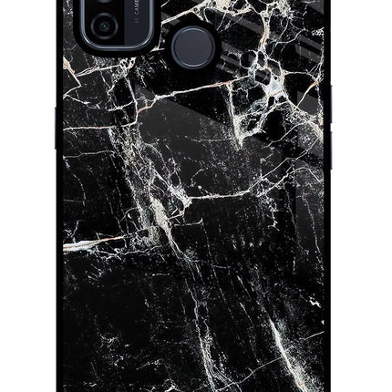 Black Marble Texture Oppo A53 2020 Glass Case Back Cover by Casekaro