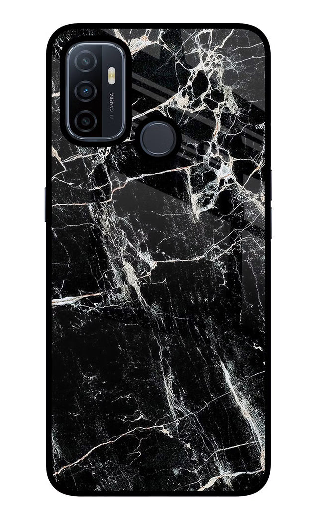 Black Marble Texture Oppo A53 2020 Glass Case Back Cover by Casekaro