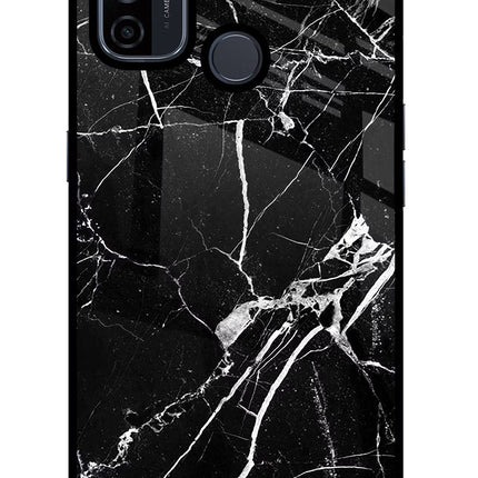 Black Marble Pattern Oppo A53 2020 Glass Case Back Cover by Casekaro