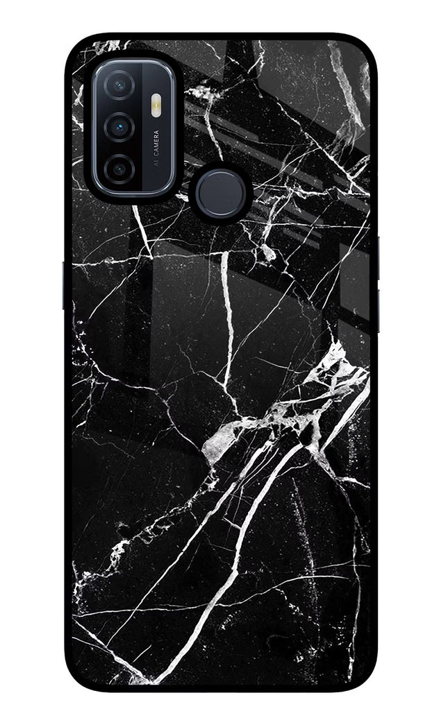 Black Marble Pattern Oppo A53 2020 Glass Case Back Cover by Casekaro