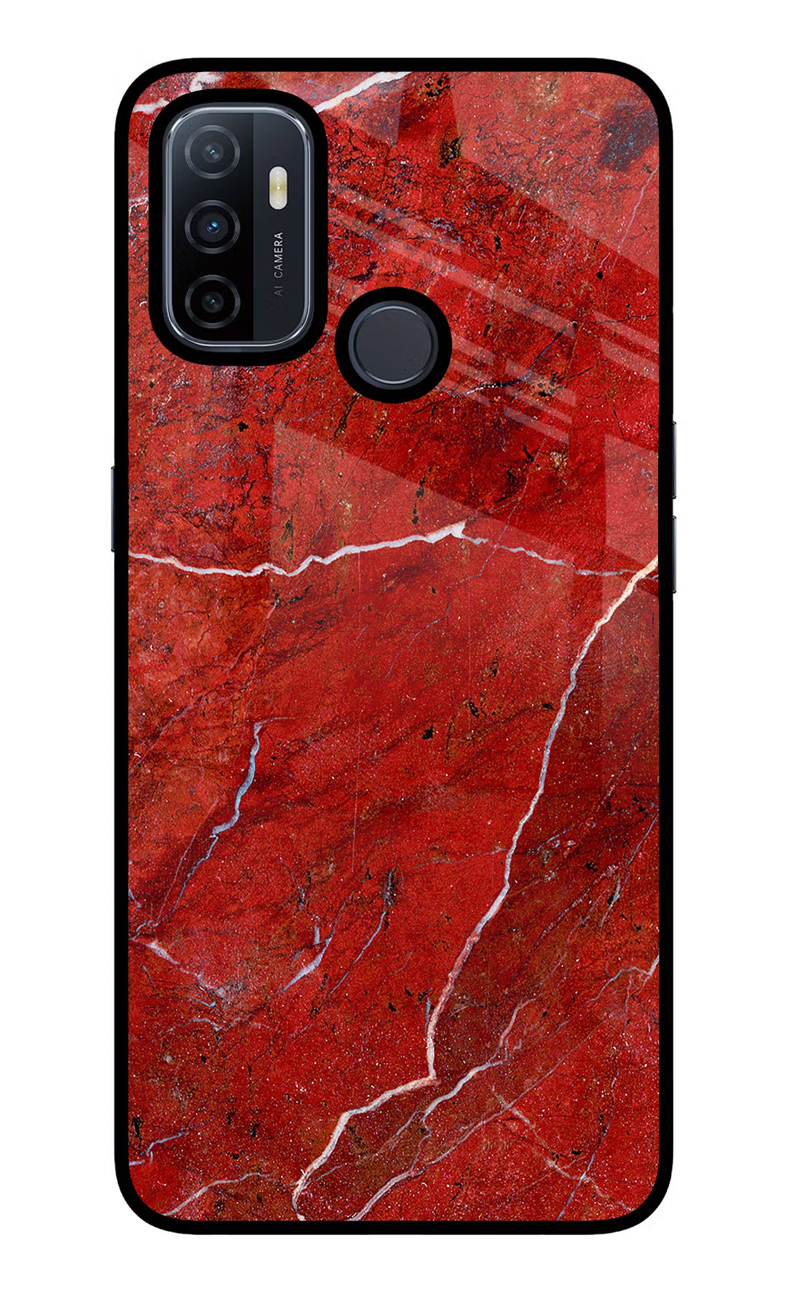 Red Marble Design Oppo A53 2020 Glass Case Back Cover by Casekaro