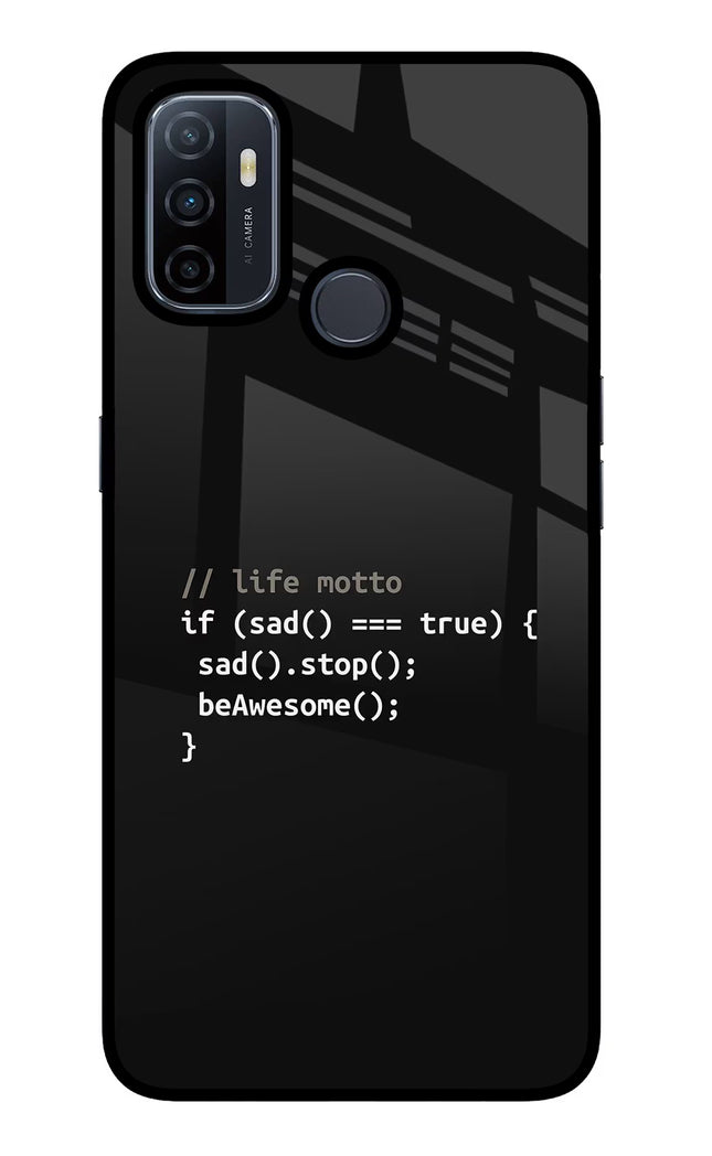 Life Motto Code Oppo A53 2020 Glass Case Back Cover by Casekaro