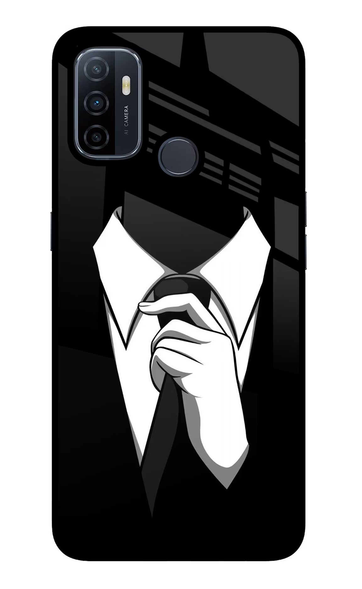 Black Tie Oppo A53 2020 Glass Case Back Cover by Casekaro