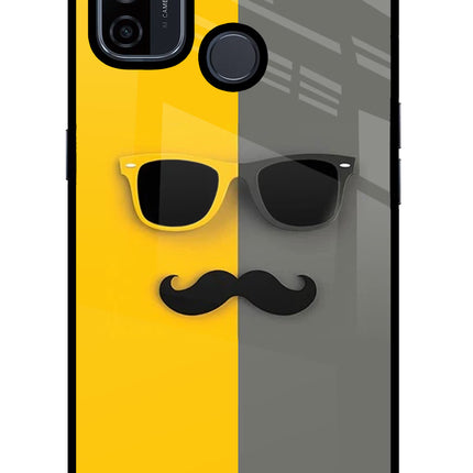 Sunglasses with Mustache Oppo A53 2020 Glass Case Back Cover by Casekaro