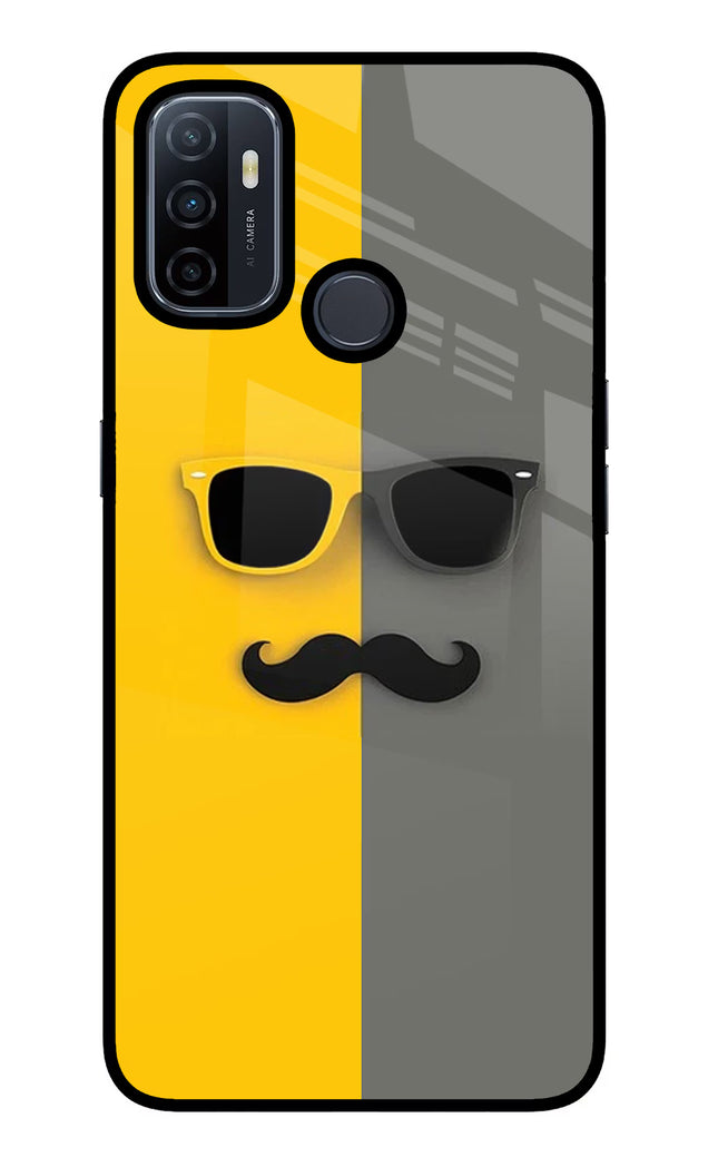 Sunglasses with Mustache Oppo A53 2020 Glass Case Back Cover by Casekaro