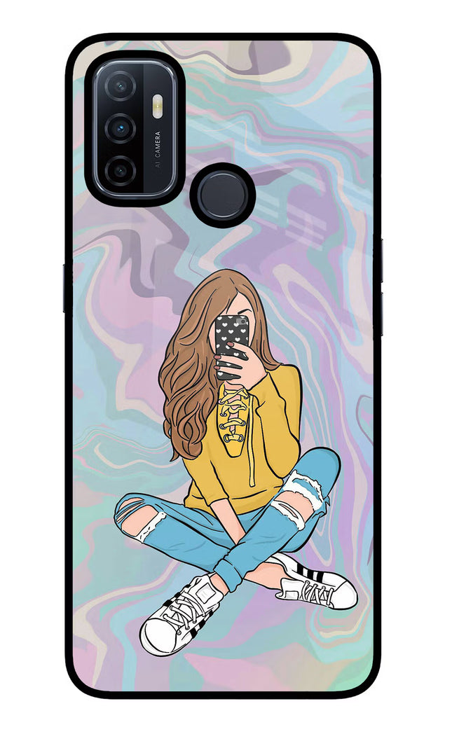 Selfie Girl Oppo A53 2020 Glass Case Back Cover by Casekaro