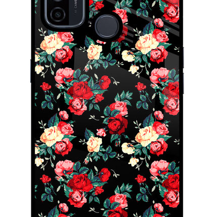 Rose Pattern Oppo A53 2020 Glass Case Back Cover by Casekaro