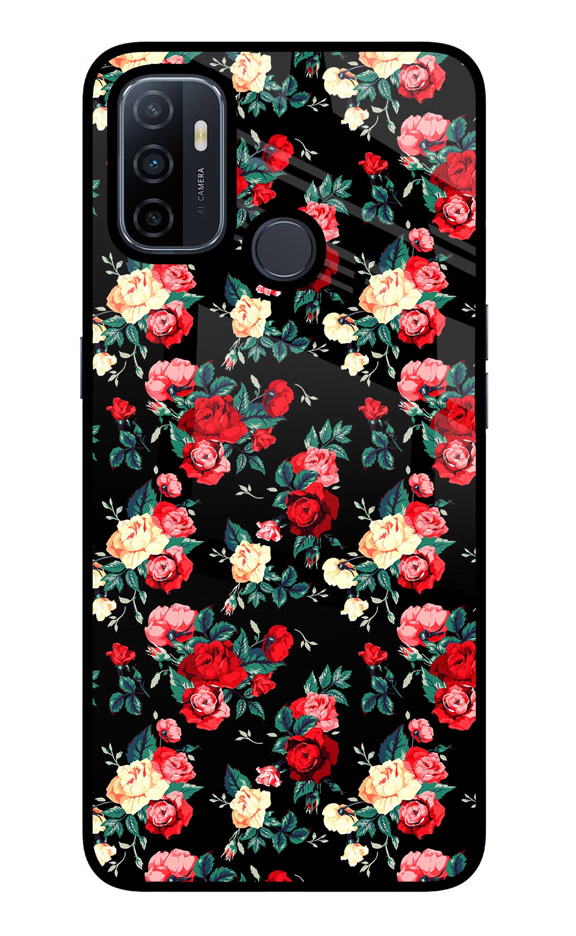 Rose Pattern Oppo A53 2020 Glass Case Back Cover by Casekaro