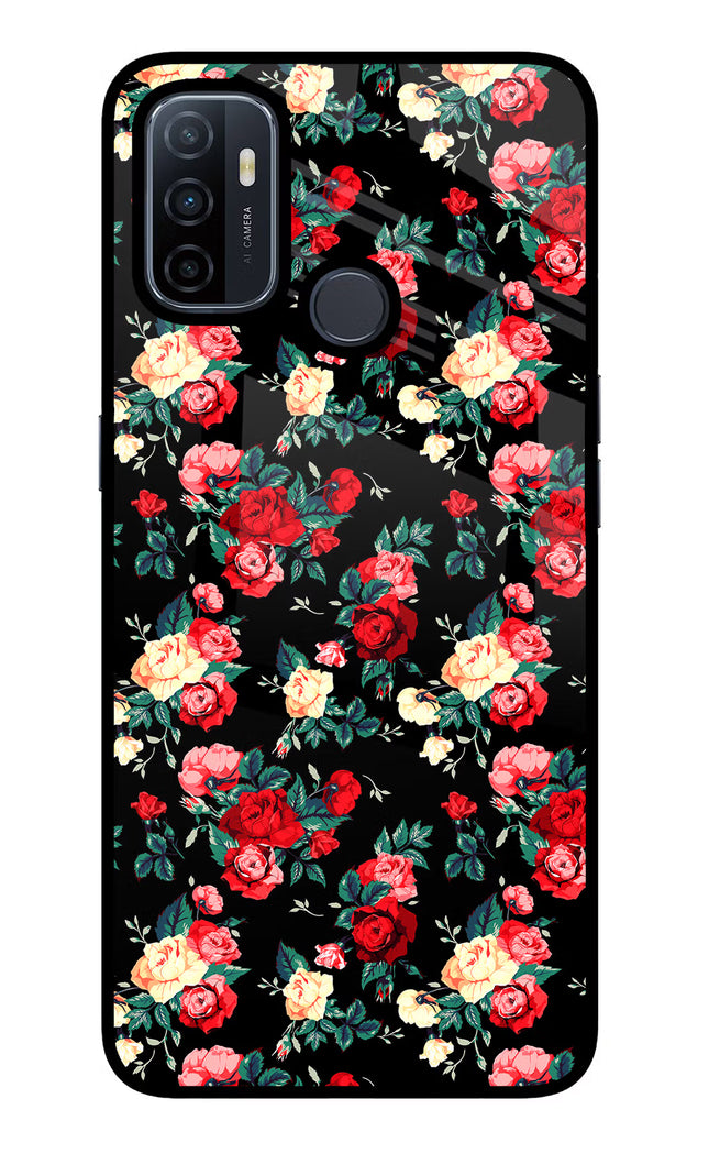 Rose Pattern Oppo A53 2020 Glass Case Back Cover by Casekaro
