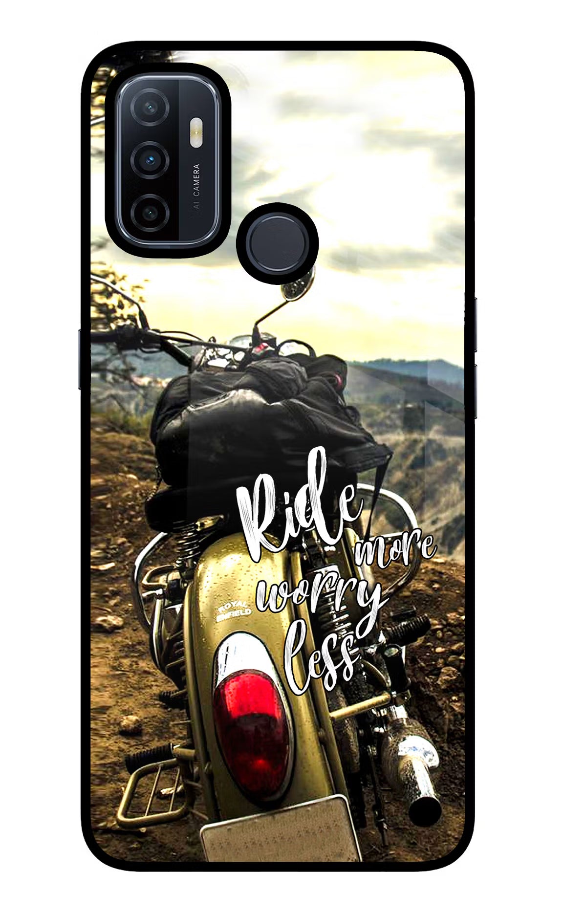 Ride More Worry Less Oppo A53 2020 Glass Case Back Cover by Casekaro
