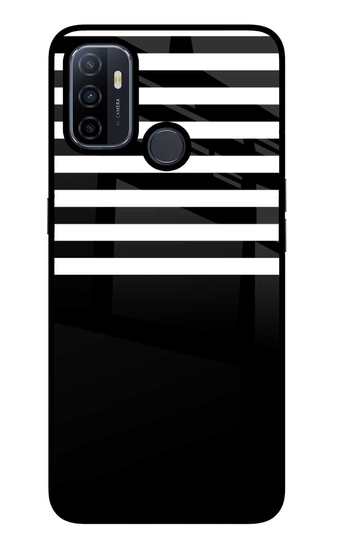 Black and White Print Oppo A53 2020 Glass Case Back Cover by Casekaro