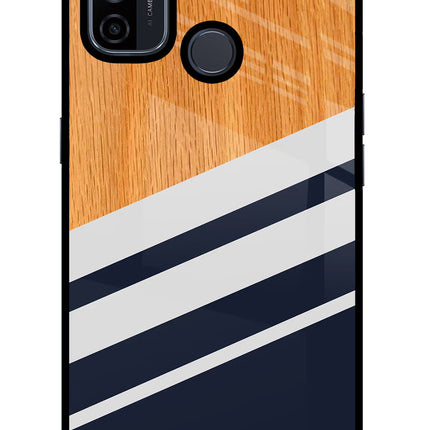 Blue and white wooden Oppo A53 2020 Glass Case Back Cover by Casekaro