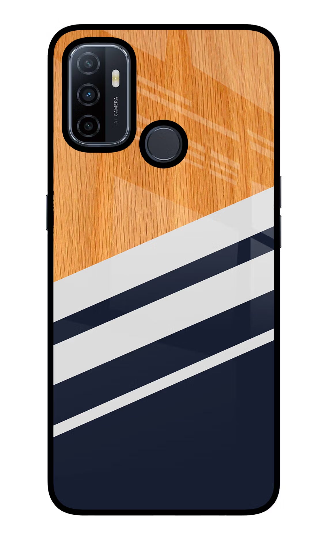 Blue and white wooden Oppo A53 2020 Glass Case