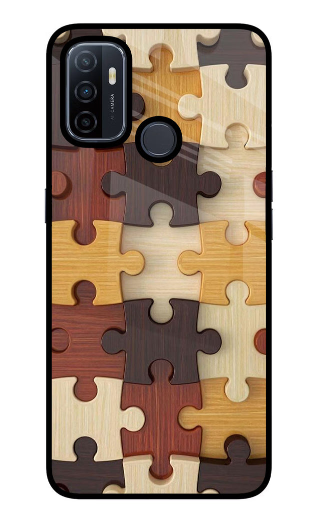 Wooden Puzzle Oppo A53 2020 Glass Case Back Cover by Casekaro