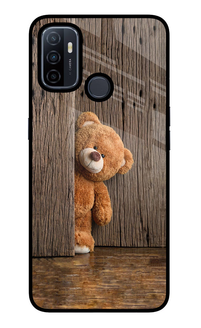 Teddy Wooden Oppo A53 2020 Glass Case Back Cover by Casekaro