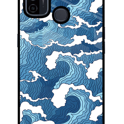 Blue Waves Oppo A53 2020 Glass Case Back Cover by Casekaro
