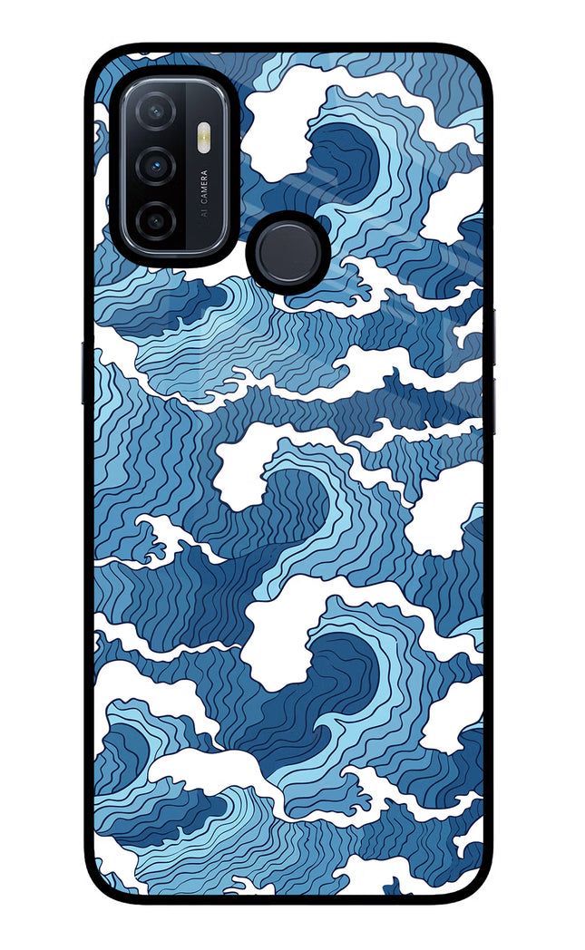 Blue Waves Oppo A53 2020 Glass Case Back Cover by Casekaro