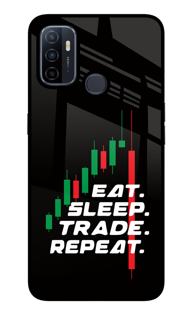 Eat Sleep Trade Repeat Oppo A53 2020 Glass Case Back Cover by Casekaro
