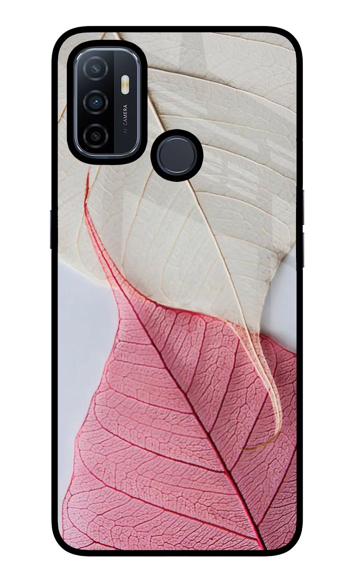 White Pink Leaf Oppo A53 2020 Glass Case
