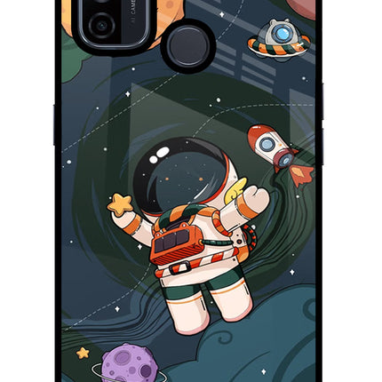 Cartoon Astronaut Oppo A53 2020 Glass Case Back Cover by Casekaro