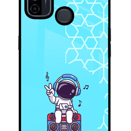 Cute Astronaut Chilling Oppo A53 2020 Glass Case Back Cover by Casekaro