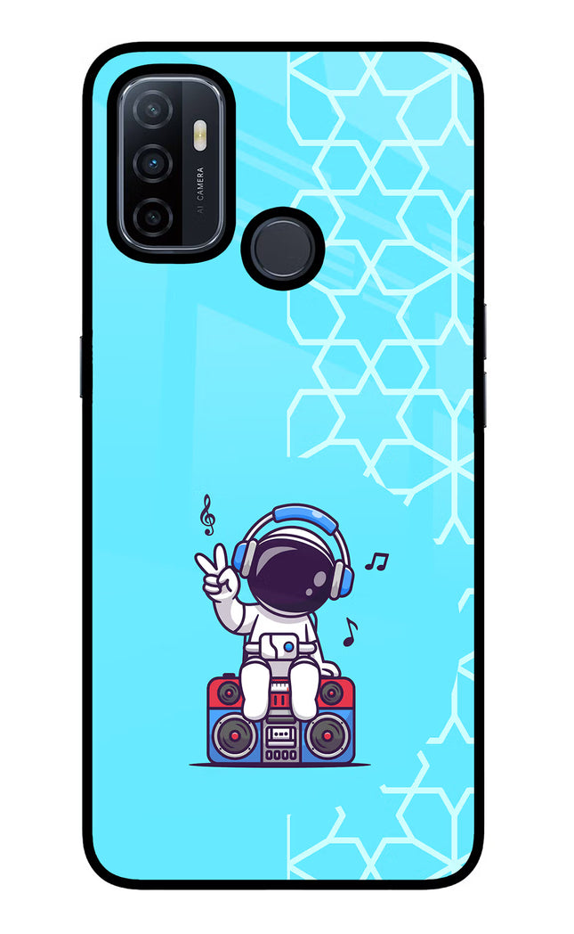 Cute Astronaut Chilling Oppo A53 2020 Glass Case Back Cover by Casekaro