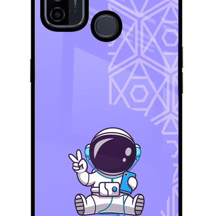 Cute Astronaut Chilling Oppo A53 2020 Glass Case Back Cover by Casekaro