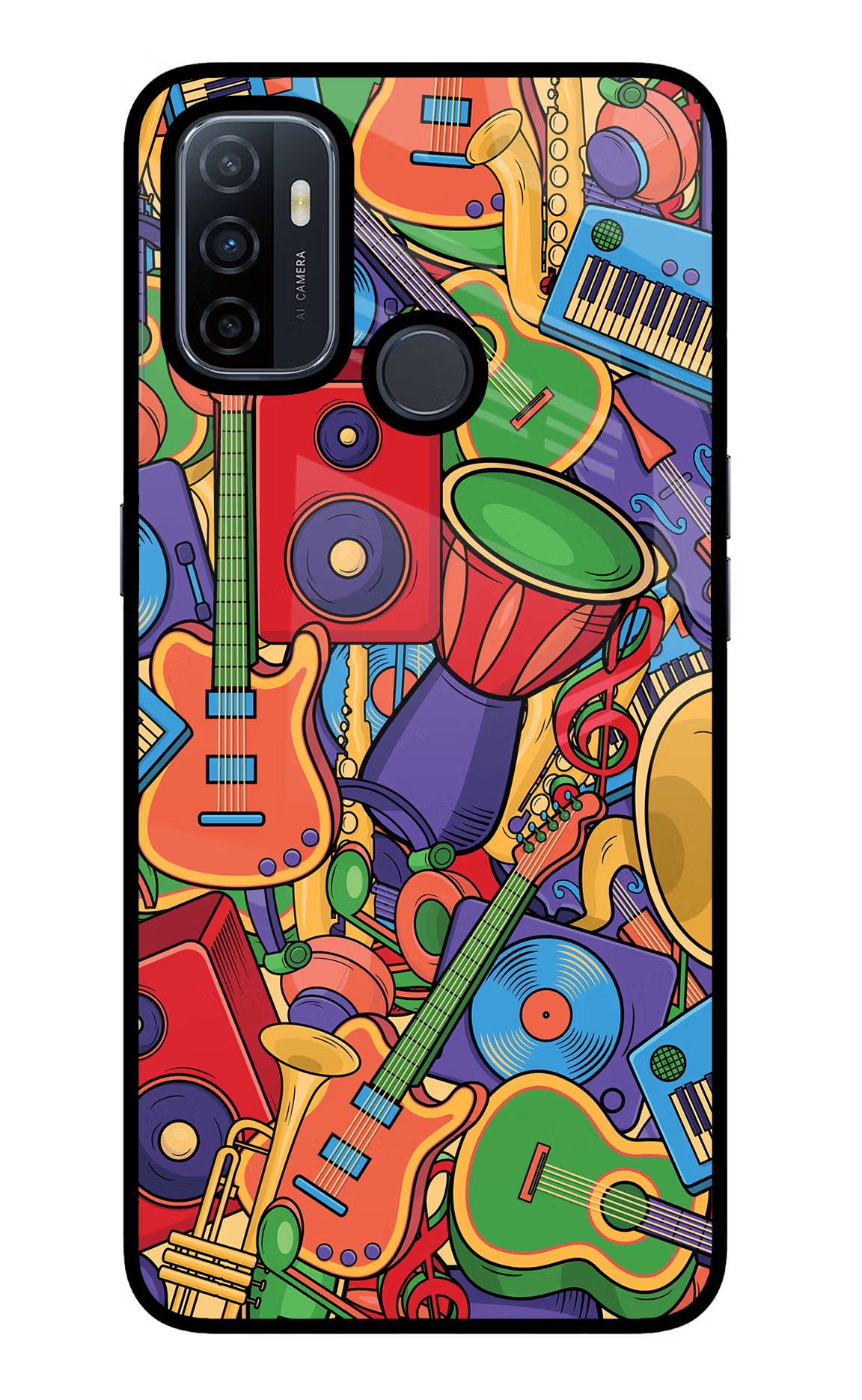 Music Instrument Doodle Oppo A53 2020 Glass Case Back Cover by Casekaro