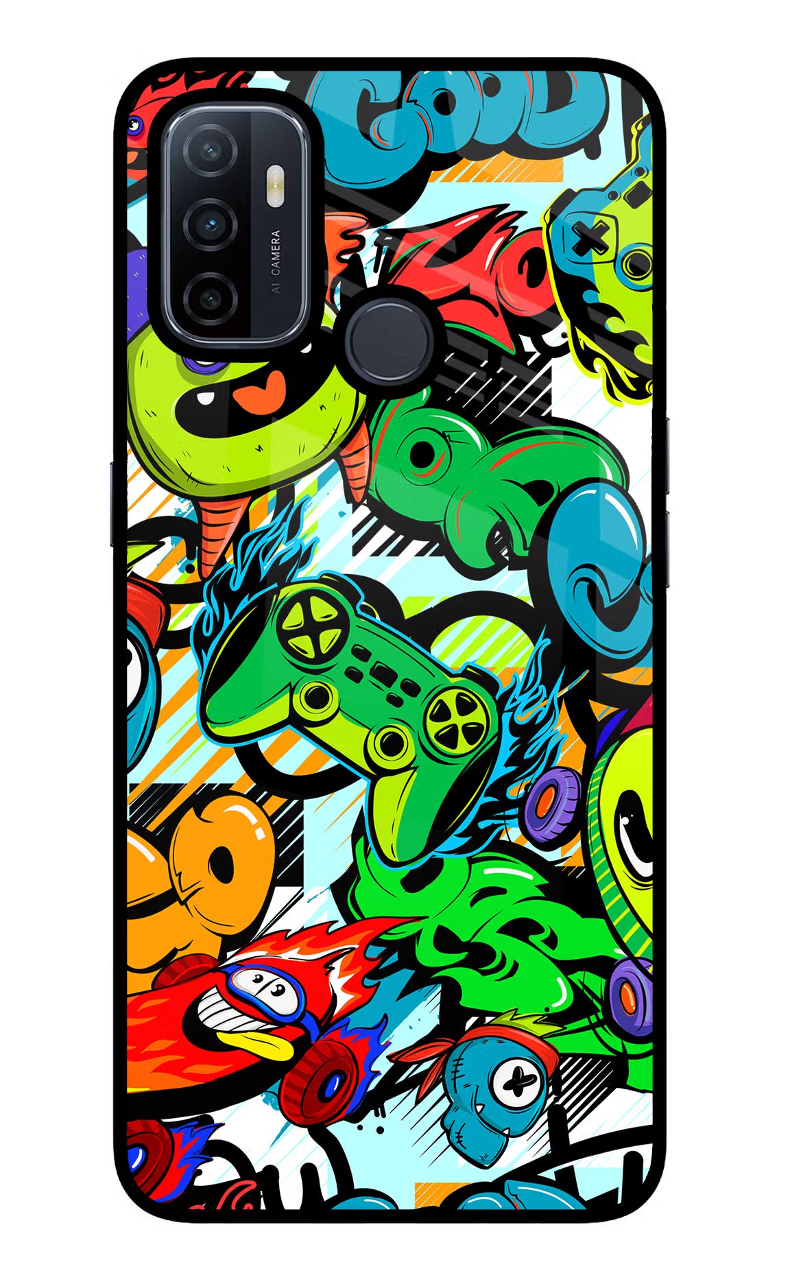 Game Doodle Oppo A53 2020 Glass Case Back Cover by Casekaro
