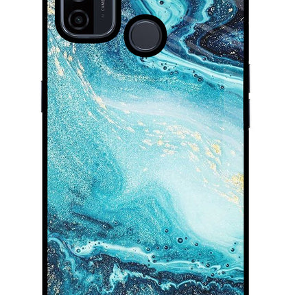 Blue Glitter Marble Oppo A53 2020 Glass Case Back Cover by Casekaro