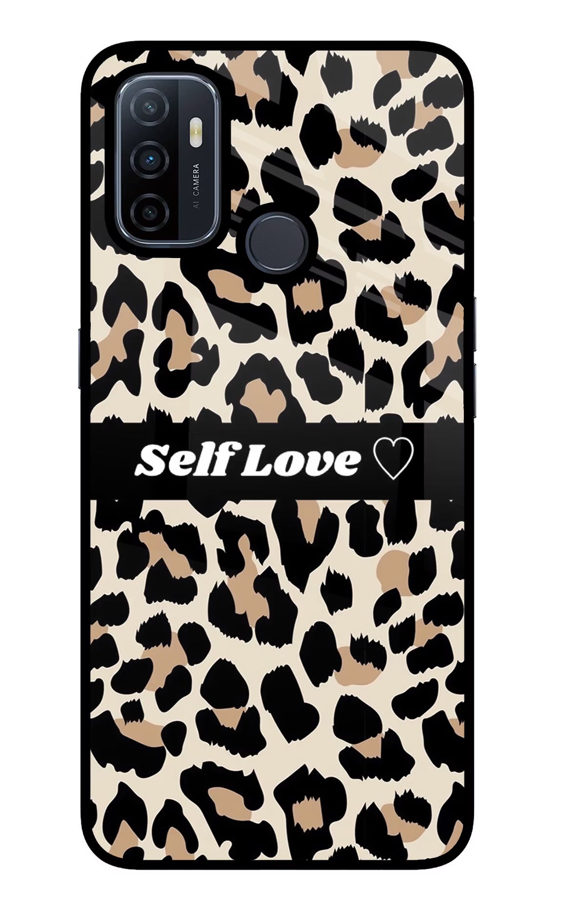 Leopard Print Self Love Oppo A53 2020 Glass Case Back Cover by Casekaro
