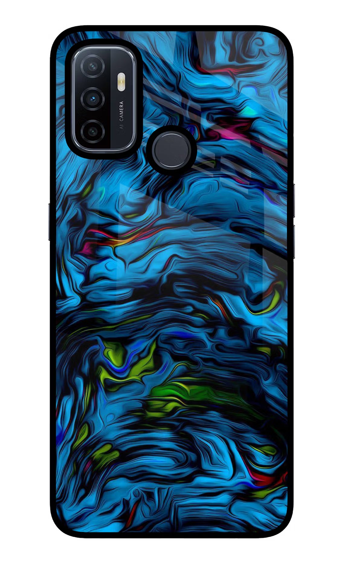Dark Blue Abstract Oppo A53 2020 Glass Case Back Cover by Casekaro