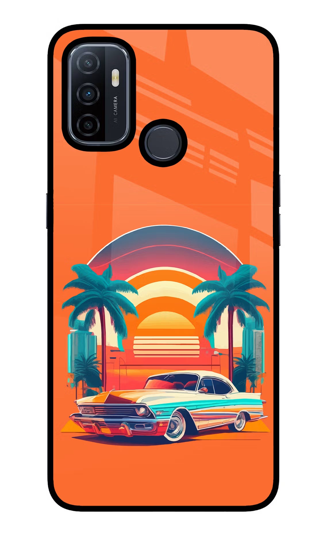 Palm Drive 80s Oppo A53 2020 Glass Case Back Cover by Casekaro