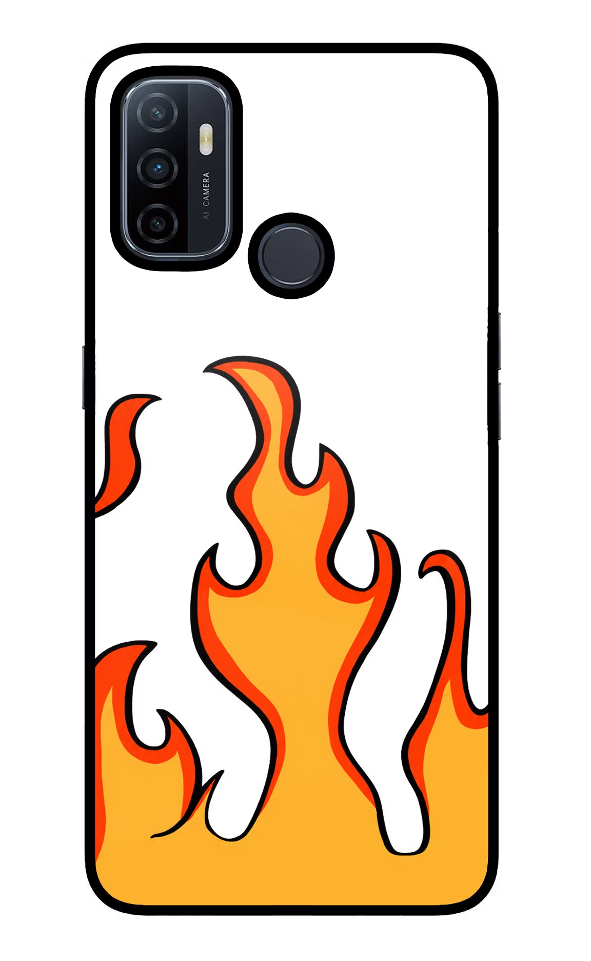 Fired Up – White Oppo A53 2020 Glass Case Back Cover by Casekaro