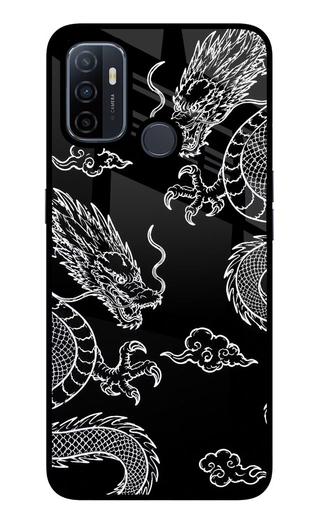 Twin Dragons Oppo A53 2020 Glass Case Back Cover by Casekaro