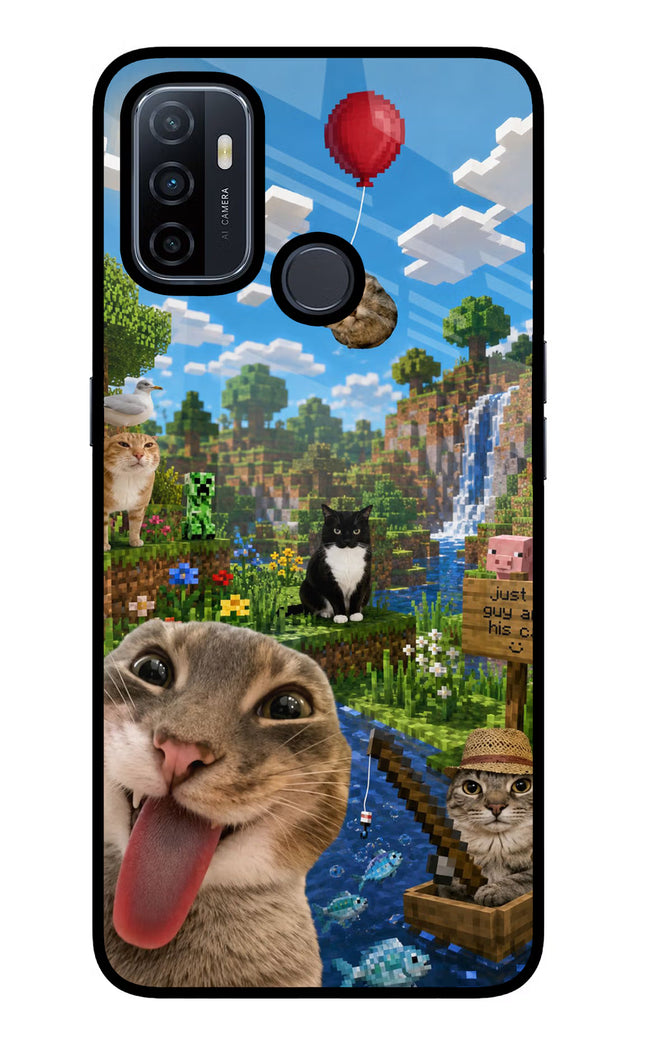 Minecraft Cat Chaos Oppo A53 2020 Glass Case Back Cover by Casekaro