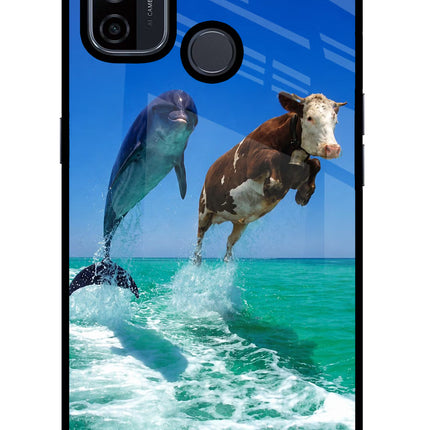 Dolphin vs Cow Oppo A53 2020 Glass Case Back Cover by Casekaro