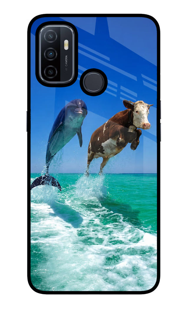 Dolphin vs Cow Oppo A53 2020 Glass Case Back Cover by Casekaro