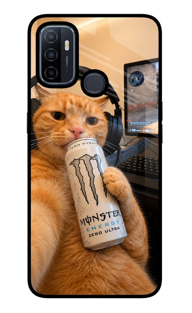 Gamer Cat Energy Oppo A53 2020 Glass Case Back Cover by Casekaro
