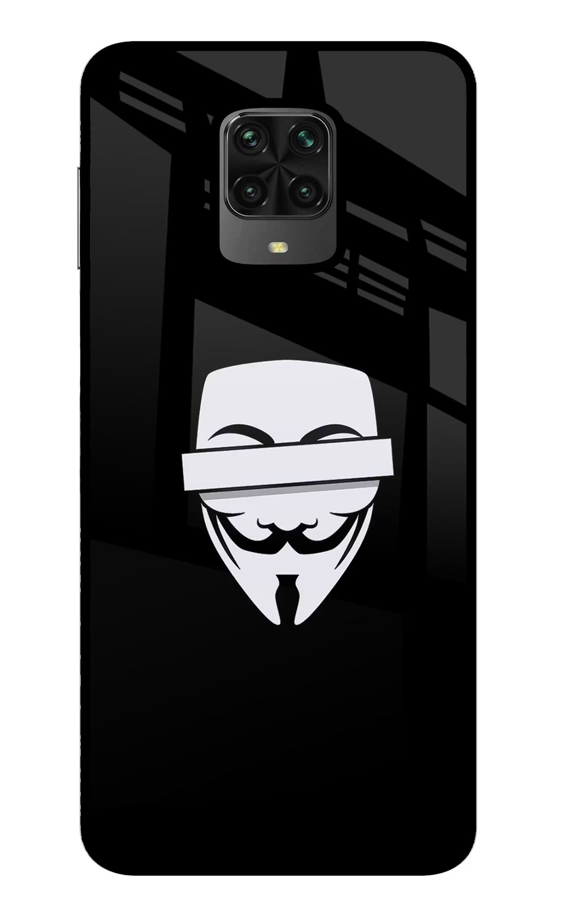 Anonymous Face Poco M2 Pro Glass Case Back Cover by Casekaro