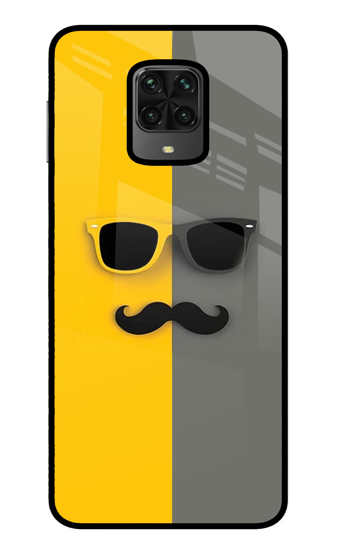 Sunglasses with Mustache Poco M2 Pro Glass Case Back Cover by Casekaro