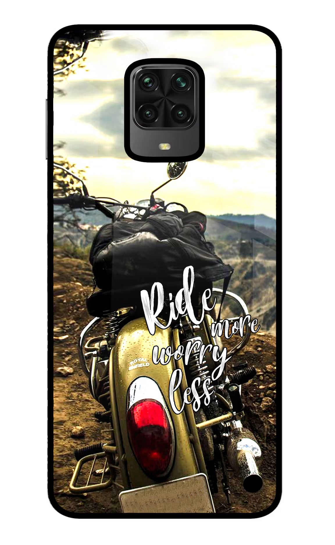 Ride More Worry Less Poco M2 Pro Glass Case Back Cover by Casekaro