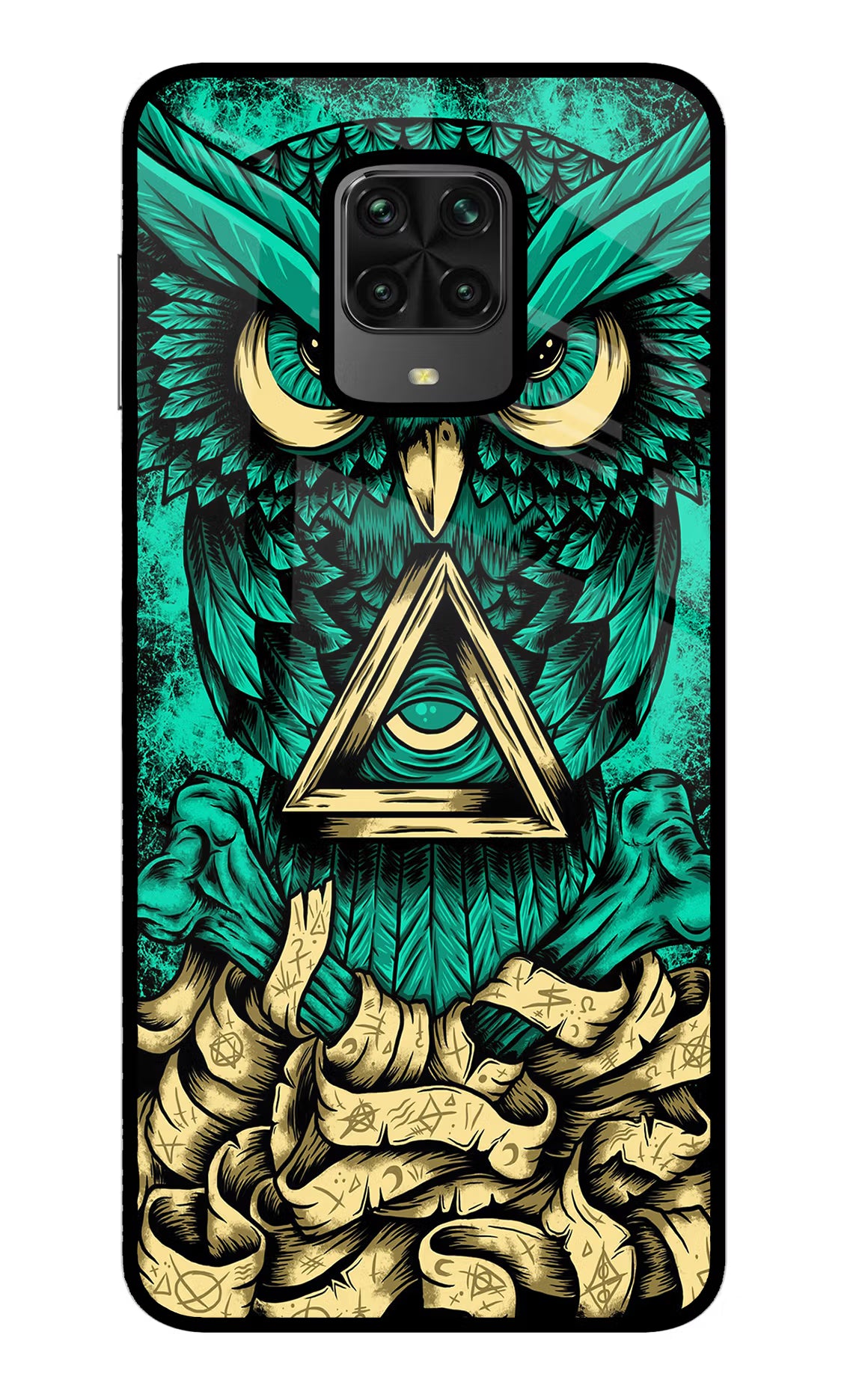 Green Owl Poco M2 Pro Glass Case Back Cover by Casekaro