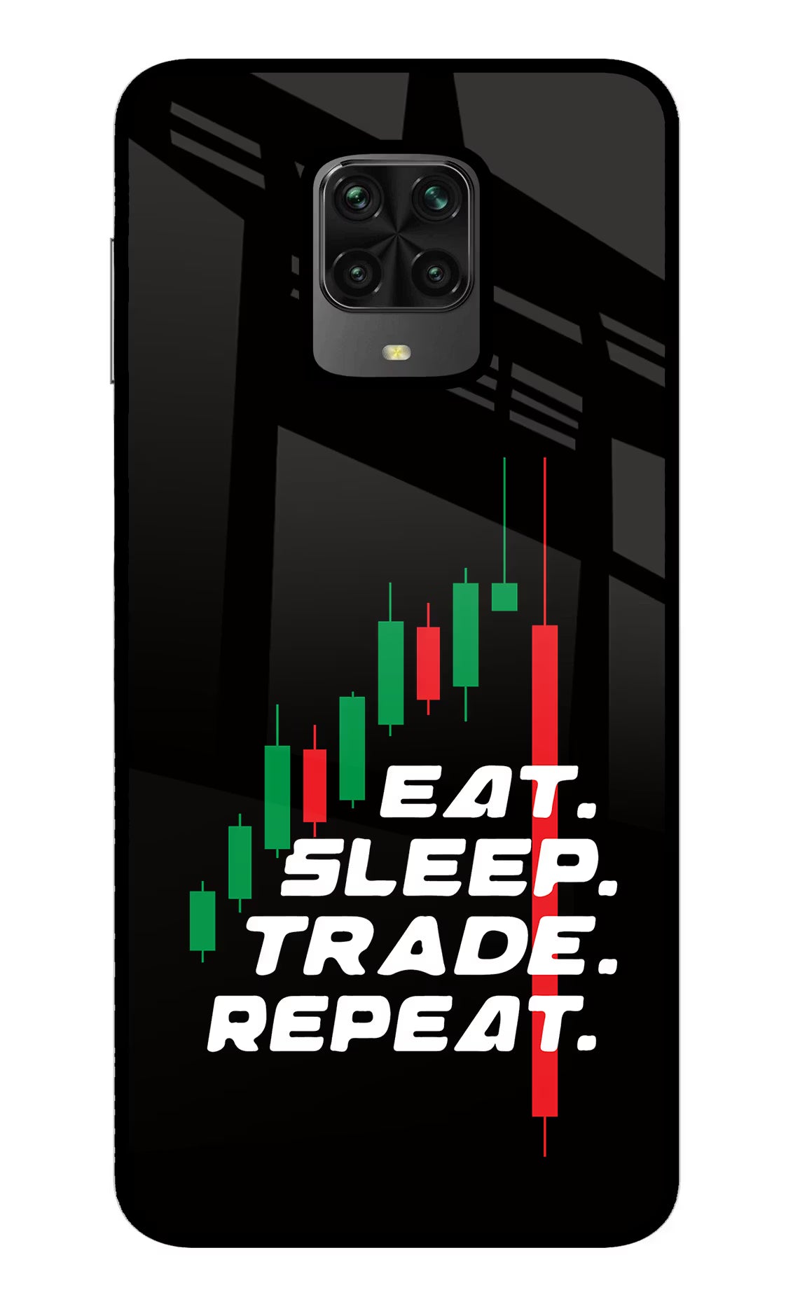Eat Sleep Trade Repeat Poco M2 Pro Glass Case Back Cover by Casekaro