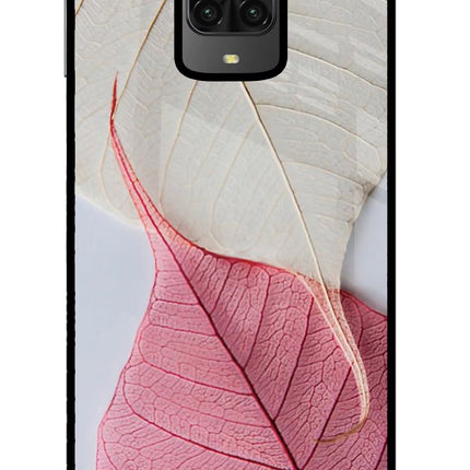 White Pink Leaf Poco M2 Pro Glass Case