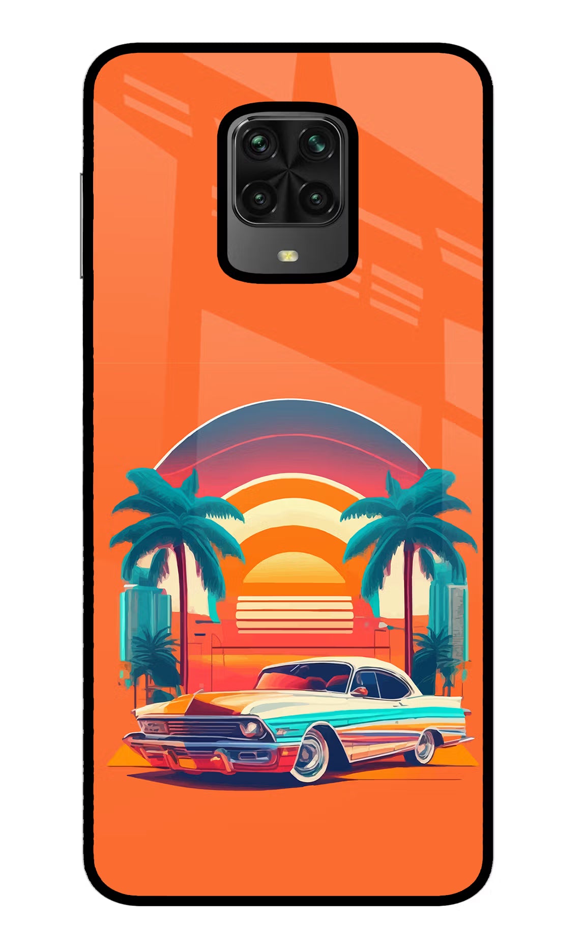 Palm Drive 80s Poco M2 Pro Glass Case Back Cover by Casekaro