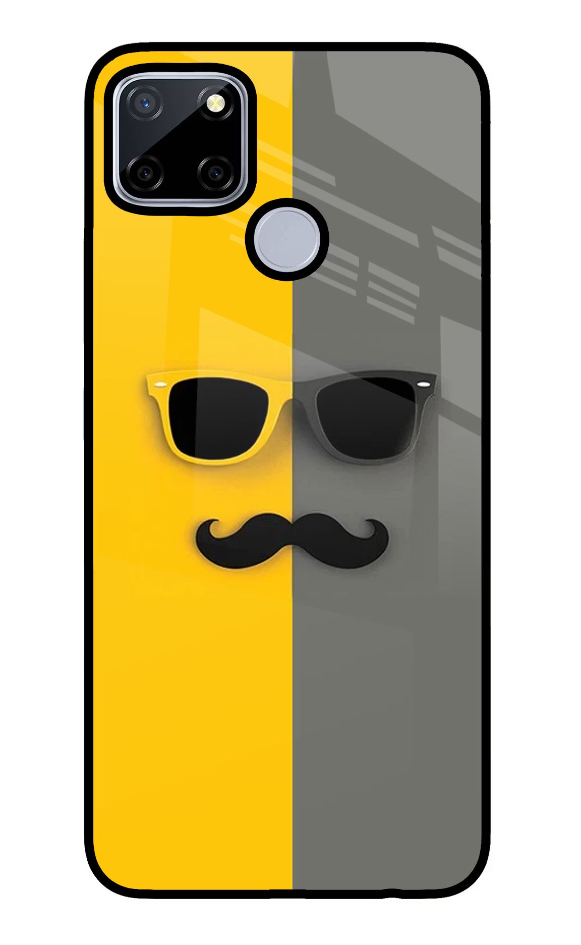 Sunglasses with Mustache Realme C12/Narzo 20 Glass Case Back Cover by Casekaro