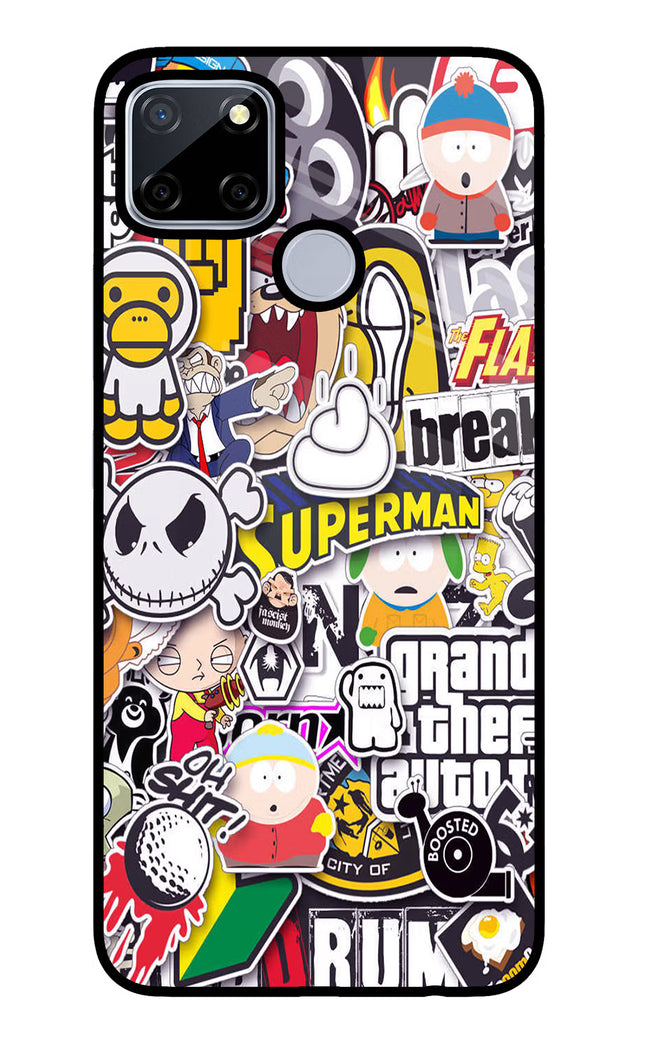 Sticker Bomb Realme C12/Narzo 20 Glass Case Back Cover by Casekaro