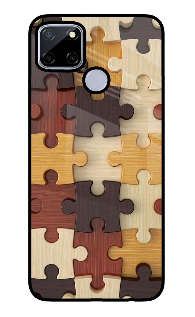 Wooden Puzzle Realme C12/Narzo 20 Glass Case Back Cover by Casekaro