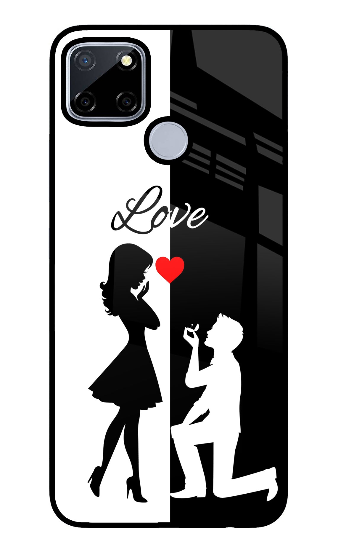 Love Propose Black And White Realme C12/Narzo 20 Glass Case